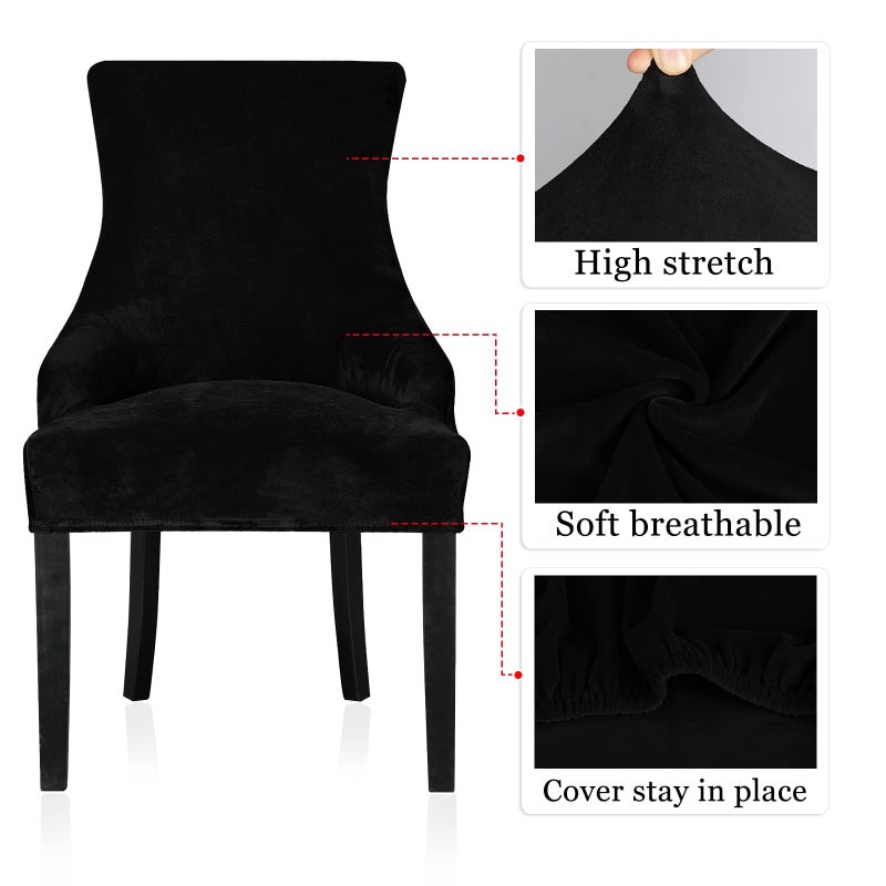 Lellen Velvet Stretch Wingback Chair Cover Slipcover - Reusable Protector Cover for Dining Room Banquet Home Decor etc Machine Washable Hand Washable (Black, 2PC) - Image 4